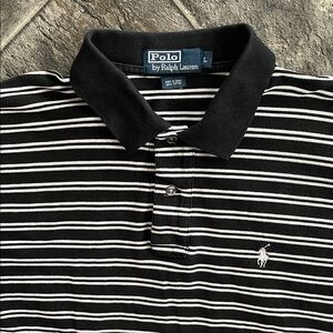 POLO RALPH LAUREN Black & White Striped Classic Preppy Casual Cotton Polo Shirt